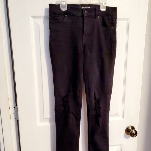 EXPRESS stretch legging high rise jeans Black Distressed Inseam 29.5 size 2R - Picture 5 of 7
